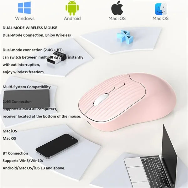 Silent Bluetooth Wireless Mouse Dual Mode Rechargeable