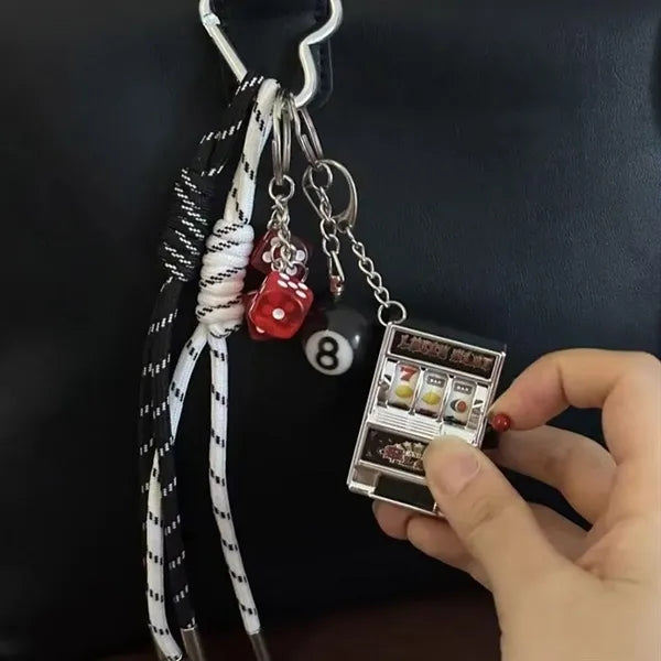 Mini Slot Machine Toy with Spinning Reel and Keychain