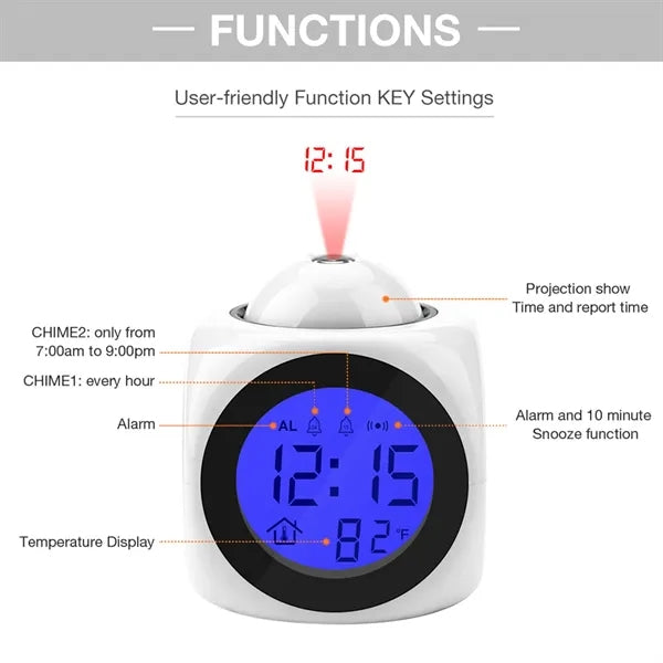 Digital Voice Report Projection Alarm Clock