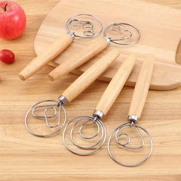 Wooden Handle Dual Eye Dough Whisk