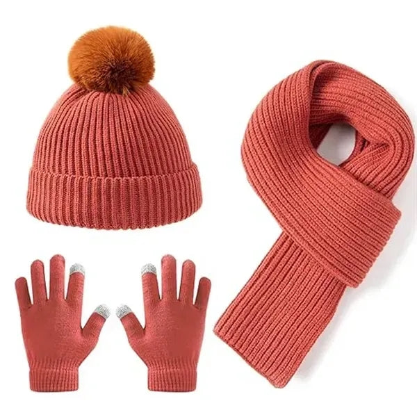 3Pcs Kids Hat Scarf and Snow Gloves Set