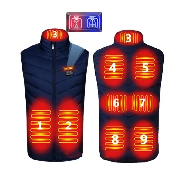 9-zone heated vest: USB powered,washable, safety.