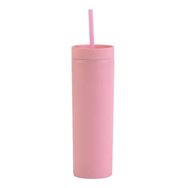 16oz Double Wall Straight Plastic Water Bottle with Straw