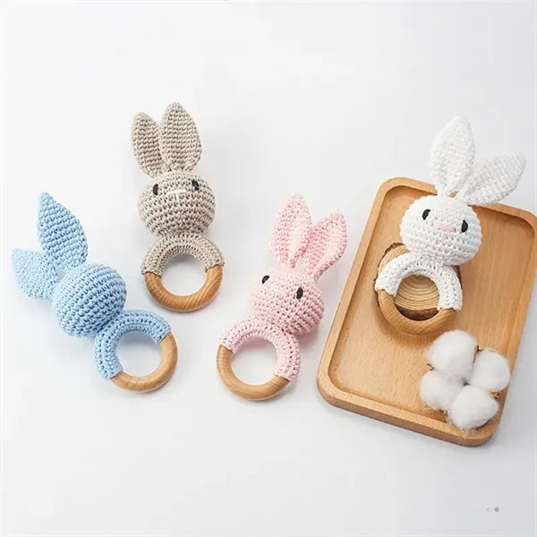 Handmade Crochet Animal Wooden Baby Rattle