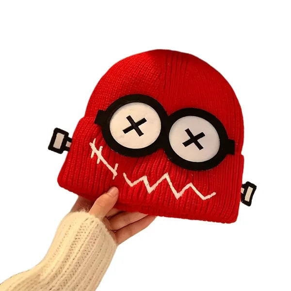 Funny Fault Robot Big Eye Knit Beanie For Women Winter Warm