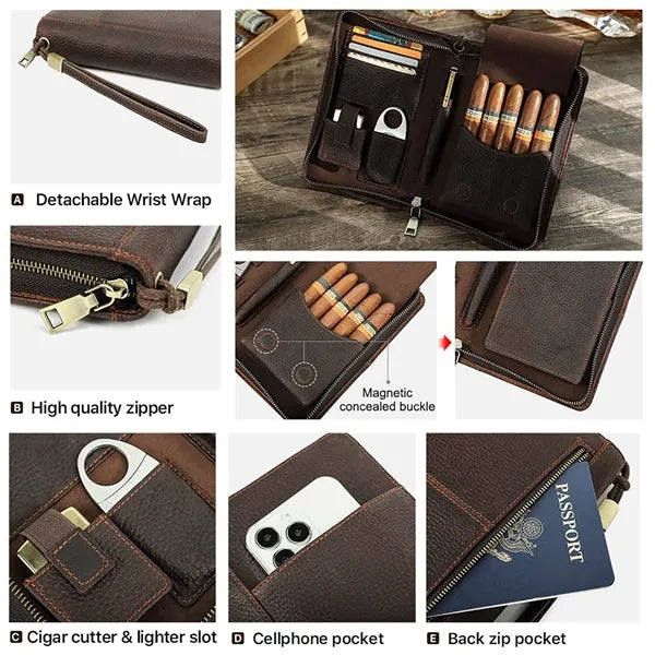 Portable Leather Cigar Storage Case