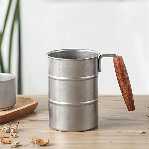 12oz Retro Industrial Coffee Beer Mug With Wooden Handle