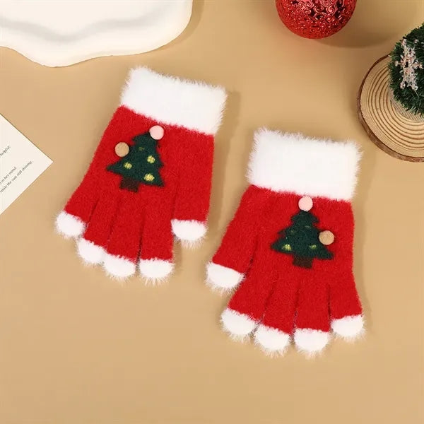 Christmas Cartoon Knitted Gloves,Kids Winter Warm Fingerless