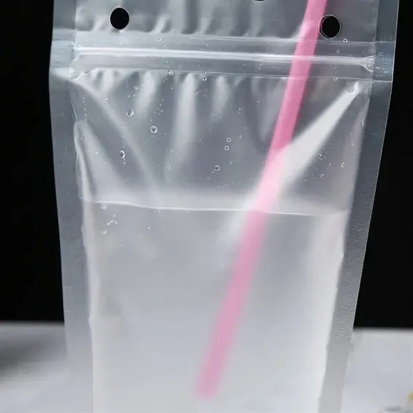 Portable 17oz Tote Sealed Drinks Pouches With Straw