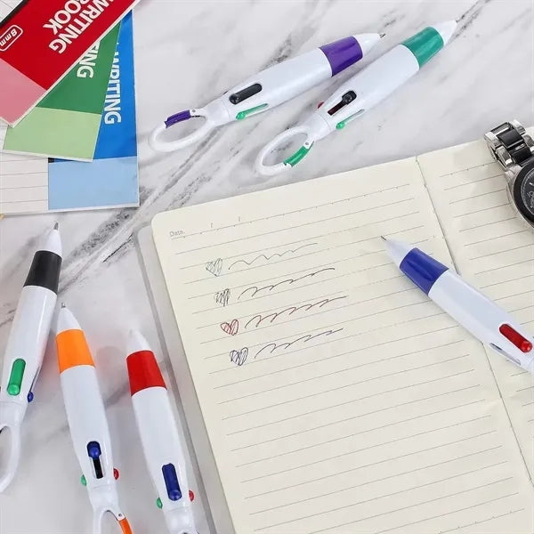 4-in-1 Multi-Color Retractable Ballpoint Pen with Keychain