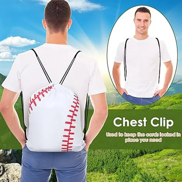 Drawstring Bag with Baseball String Shape