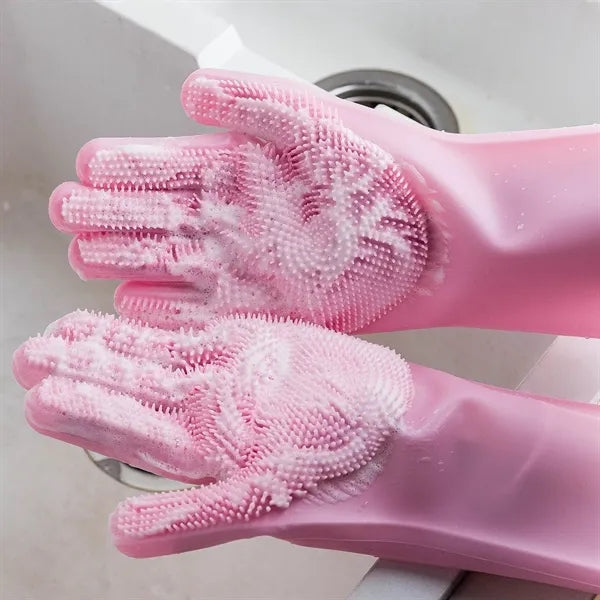 Silicone Cleaning Gloves with Scrubbing Bristles