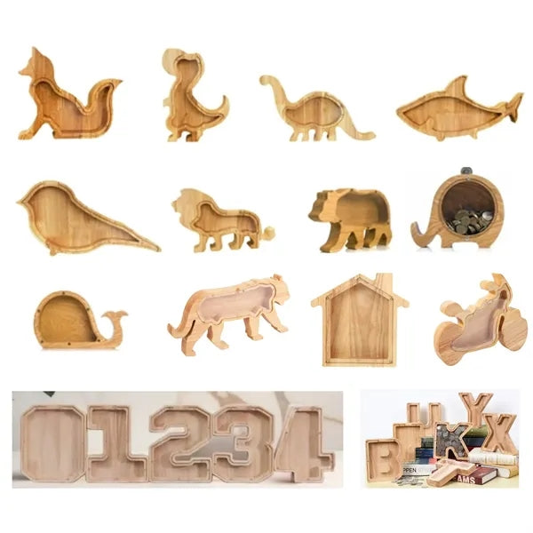 Animal Shaped Wood Piggy Bank, Shape customized Piggy Bank
