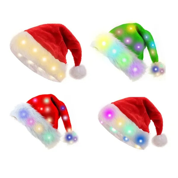 Large Bright Santa Hats Christmas Fur With LED Lights