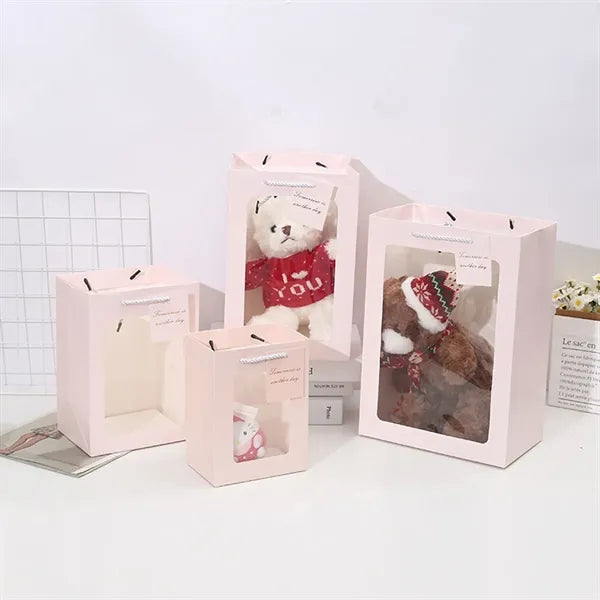 Clear Paper Gift Bags with Window Shopping with Handles