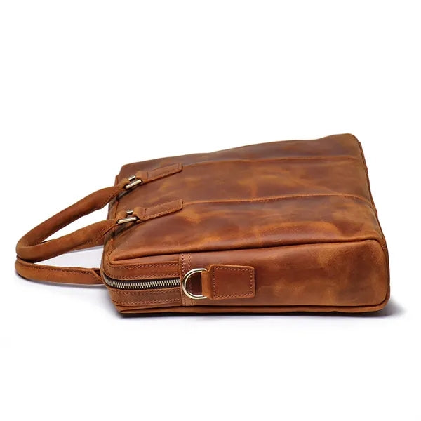15in Leather Briefcase for Men with Buckle Design Laptop Bag