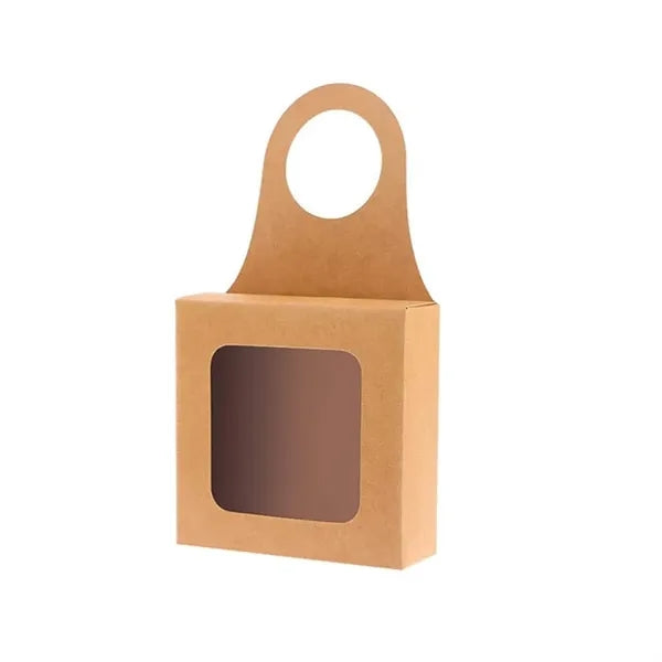 Kraft Paper Wine Bottle Box with Window Hanging Foldable