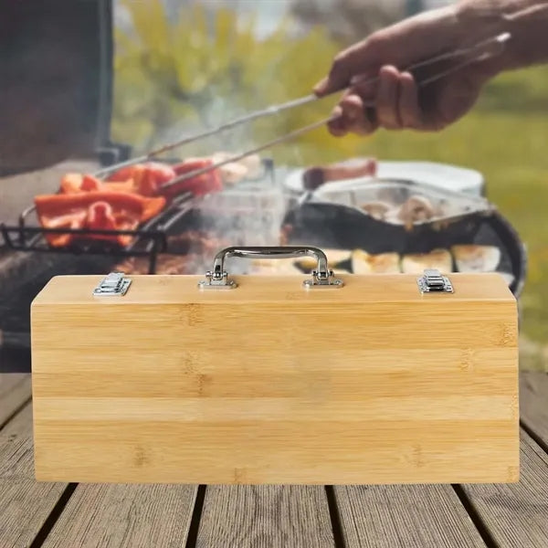 Mens gifts camping outdoor 5pcs bamboo wooden grill tool set