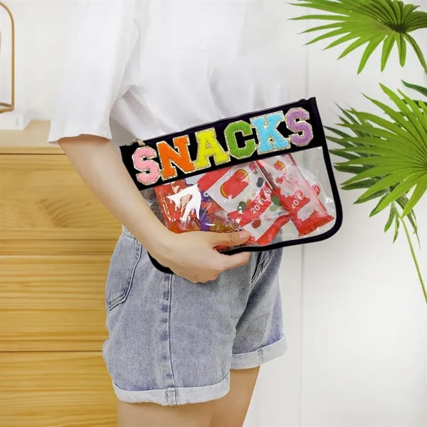 Chenille Letter Clear Zipper Pouch for Travel and sancks