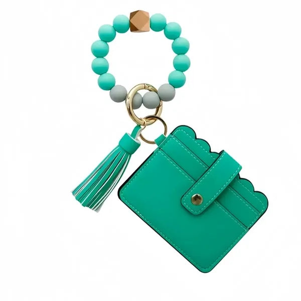 Silicone Bead Bracelet Keychain Card Holder