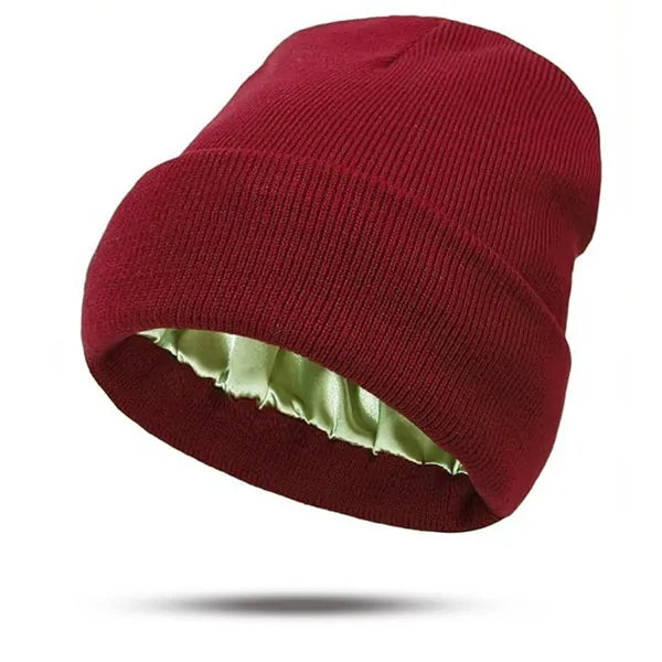 Satin Lined Knit Beanie Warm Soft Winter Hat