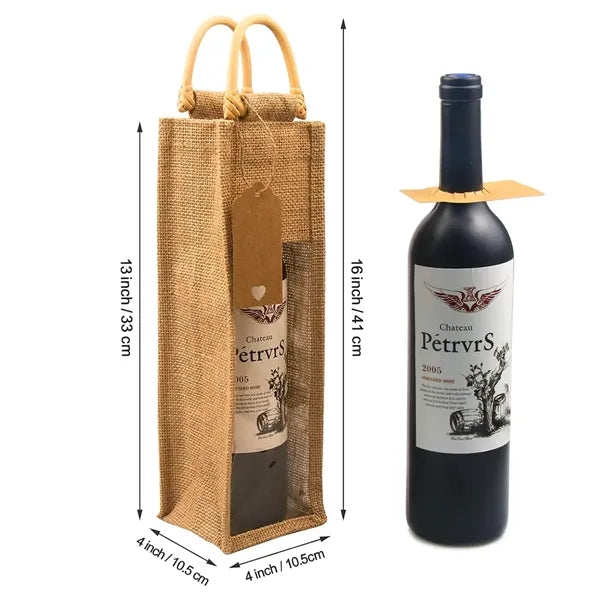Burlap Wine Bottle Bag With Cane Handle
