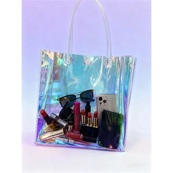 Iridescent Holographic Clear Tote - Shiny Plastic Bag