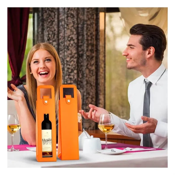 Lether Wine Gift Bag Single Bottle Carrier Tote