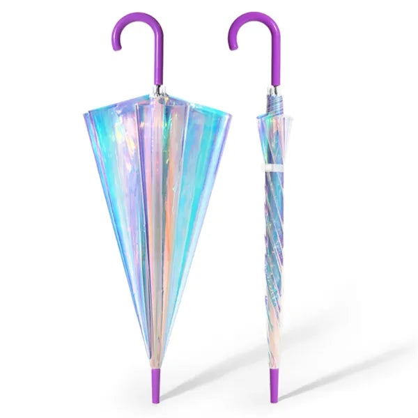 Holographic Iridescent Clear Stick Umbrella 39"