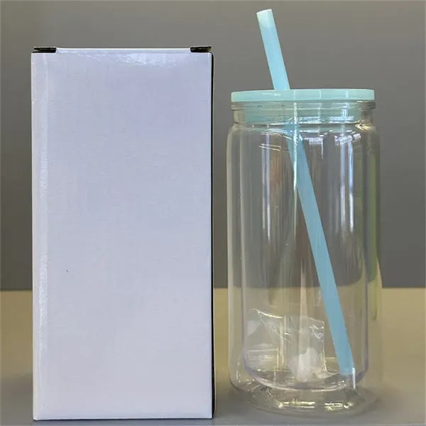 16oz Double-Wall Plastic Mason Jar Tumbler with Straw
