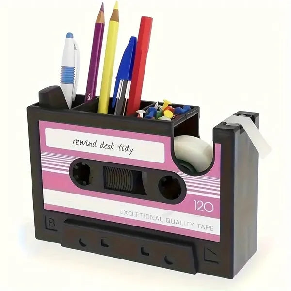 Vintage Cassette Tape Dispenser with Pen Holder