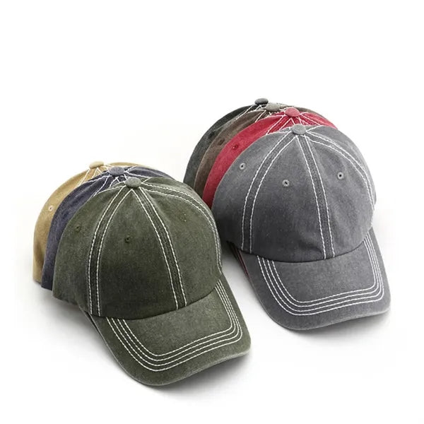 Distressed Baseball Cap with Exposed Stitching