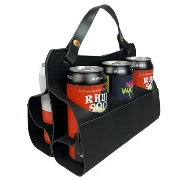 6 Cans PU Leather Beverage Carrier Bag