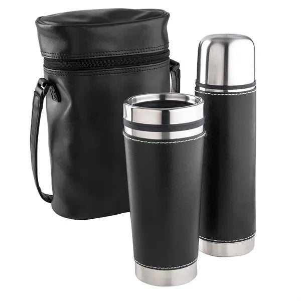 Leatherette Tumbler/ Vacuum Bottle Set