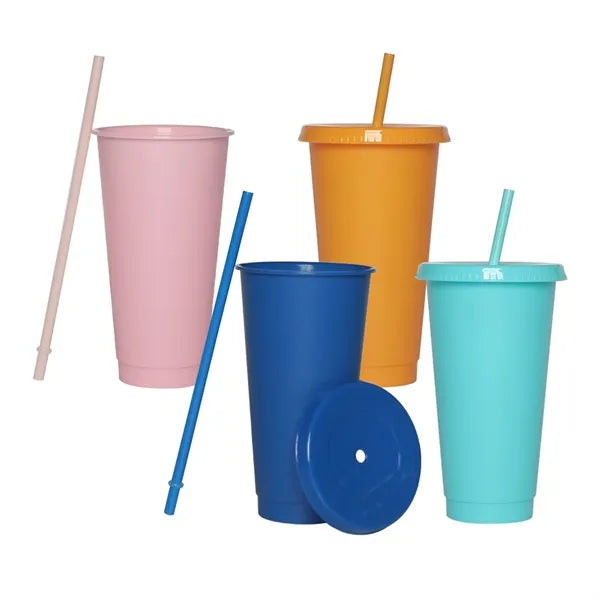 24 oz Matte Plastic Tumbler With Straw