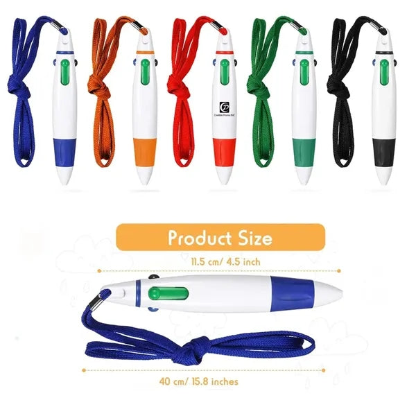 Retractable Lanyard Pen with Chain - 4 Color Ink Ballpoint P