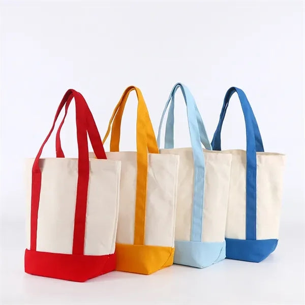Natural Open Top Long Handle Canvas Tote Bag
