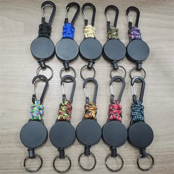 Paracord Braided Retractable Keychain with Carabiner Clip