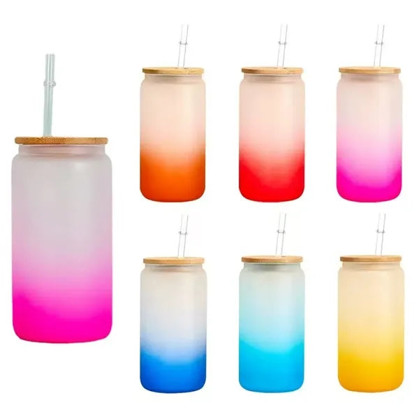 16oz Gradient Frosted Glass Mason Jar with Bamboo Lid