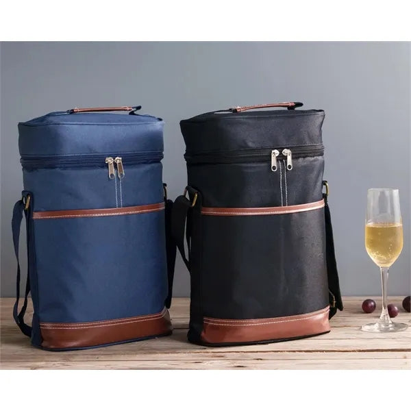 2 Bottle Wine Cooler Bag Zipper Strap Insulated Handbag