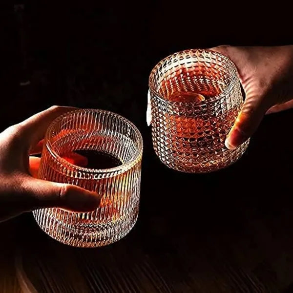 Rotatable Tumbler Crystal Glass Cups with Coasters and Box