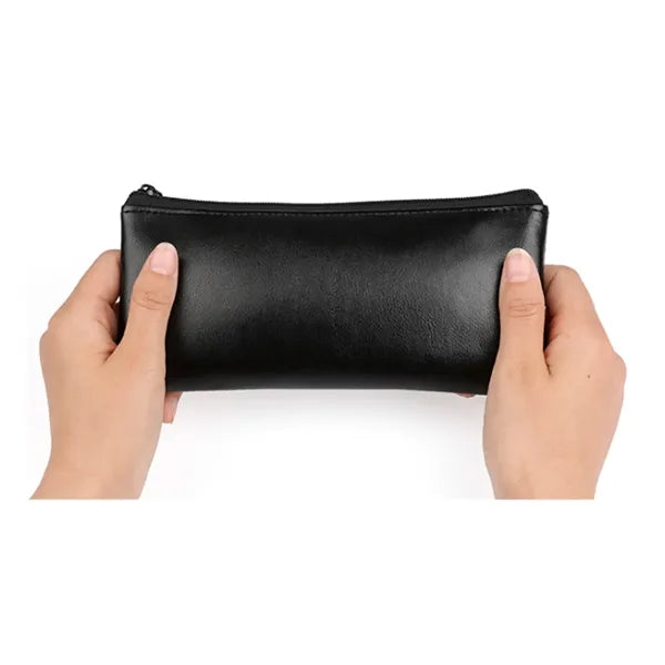 Black Soft Leather Pen Case/Cosmetic Organizer