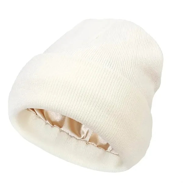 Satin Lined Knit Beanie Soft Warm Slouchy Winter Skull Cap