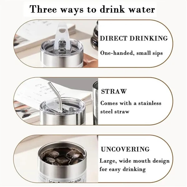 Stainless Steel Vacuum Double Layer Cup With Straw
