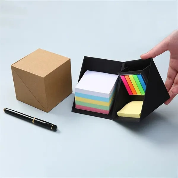 Foldable Memo Pad Box Sticky Notes Cube Set with Pen Holder