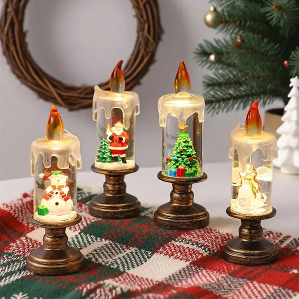 Christmas Snow Globe Candle With Flickering LED Light