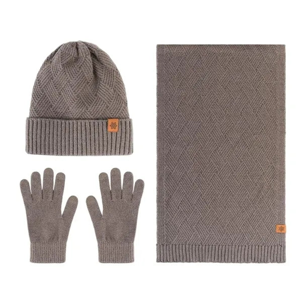 3 In 1 Winter Warm Beanie Hat Scarf Touchscreen Gloves Set