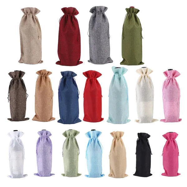 Linen Cloth Wine Bottle Drawstring Bags