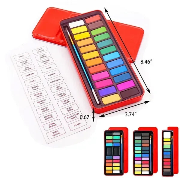 Metal Box 24 Colors Solid Watercolor Paint Set