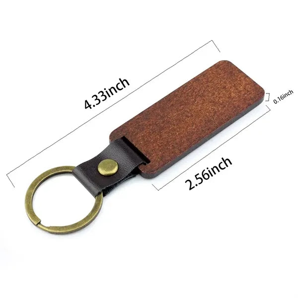 Eco Friendly Wooden Keychain with PU Strap & Split Ring